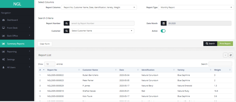 screenshot of Gem Lab Management System